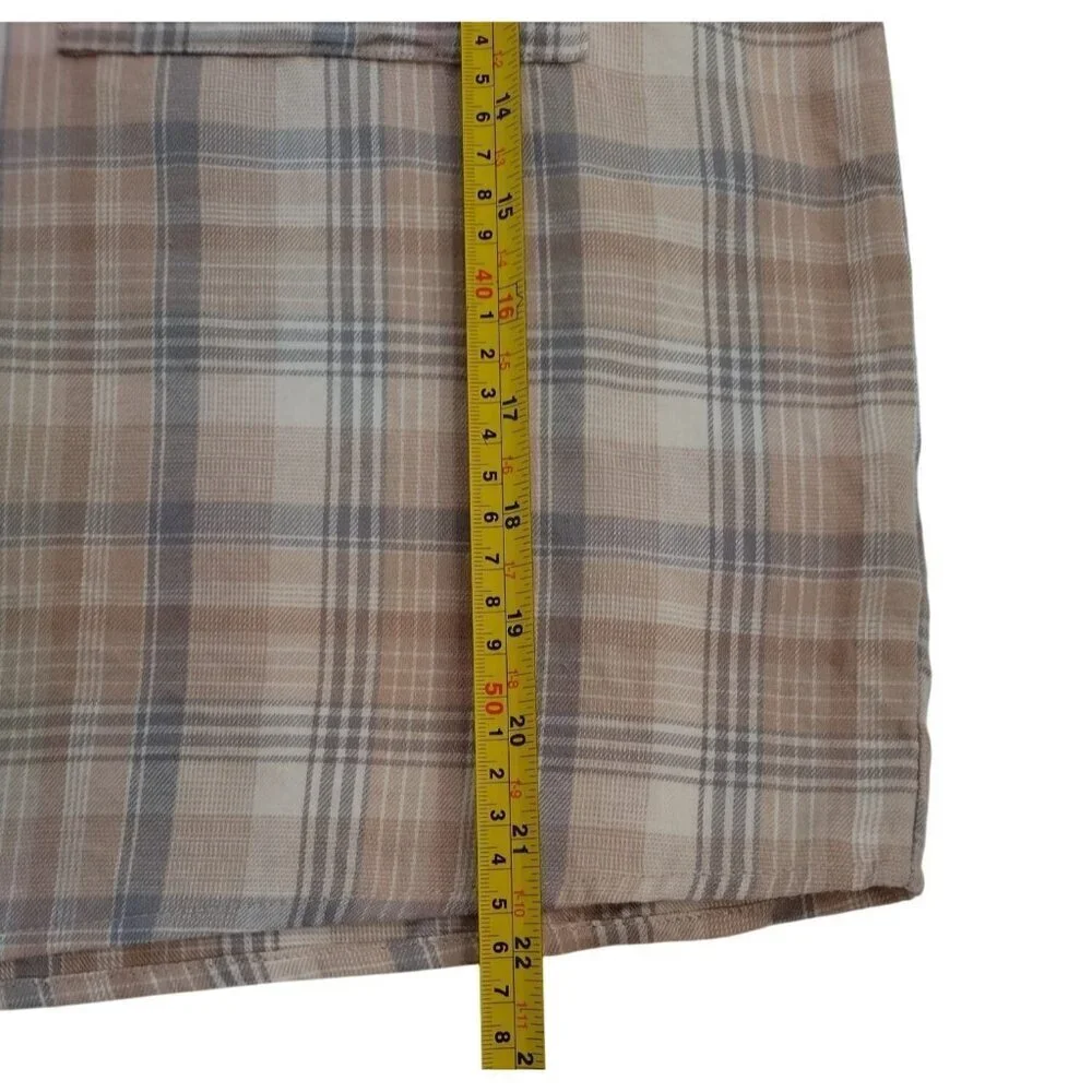 Plaid Long-Sleeve Shirt M By Hippie Rose Cotton & Viscose Beige, Button Front.